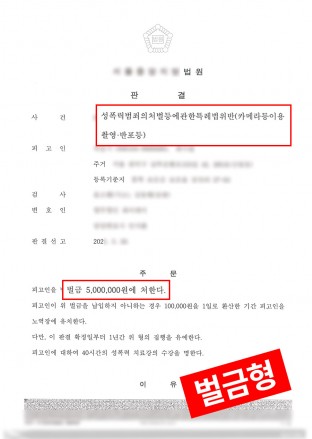 상간남사진, 상간녀사진, 이혼불법사진촬영, 카메라등이용촬영죄벌금형