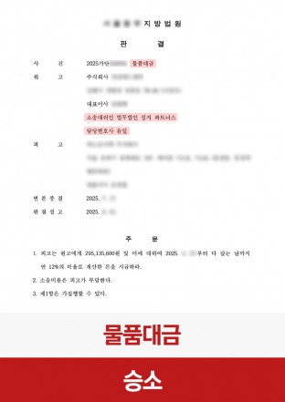 민사소송, 물품대금, 전부승소, 물품대금청구