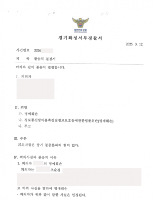 허위사실명예훼손, 명예훼손경찰조사, 명예훼손증거불충분, 명예훼손불송치, 명예훼손죄